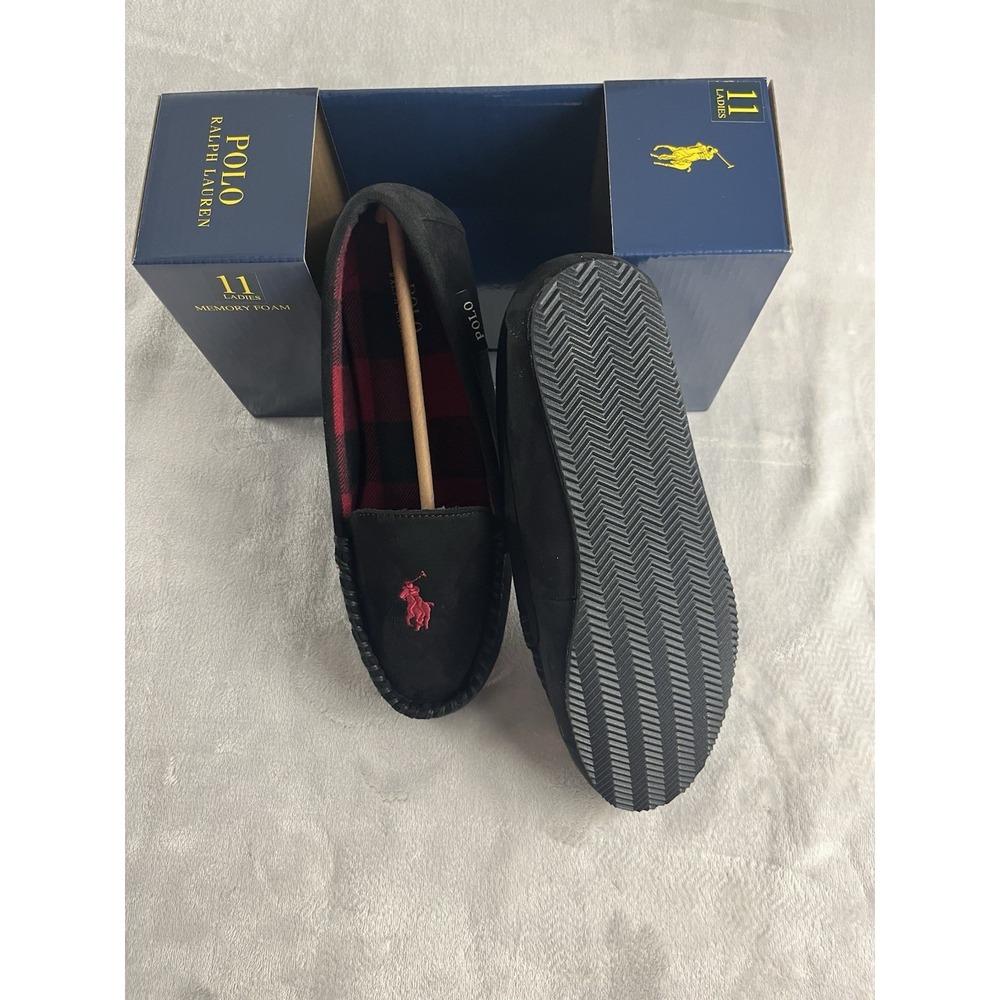 Polo Ralph Lauren Slipper Women 11 Black Dezi V Moccasin Memory Foam Pony Logo - Picture 5 of 8